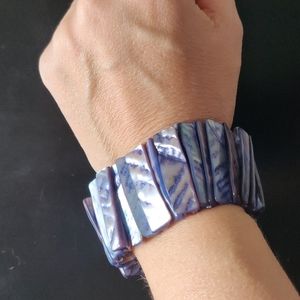Purple Mother-Of-Pearl Abalone Stretch Cuff Bracelet